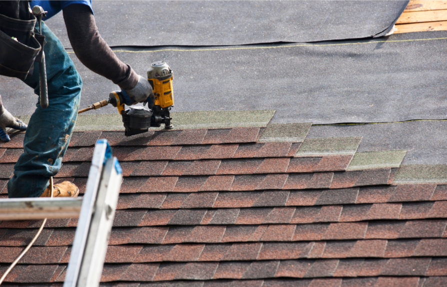 Close-up of hail-bruised roof shingles