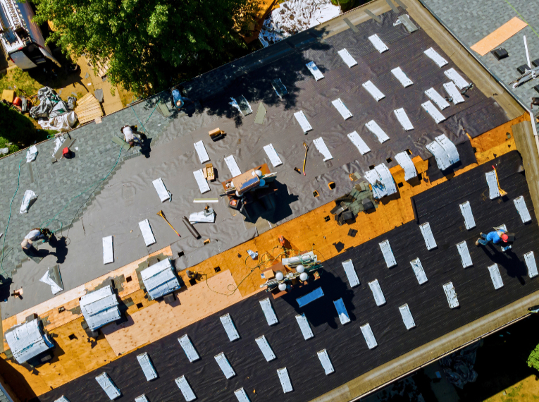 Commercial roofing project in Tulsa from above